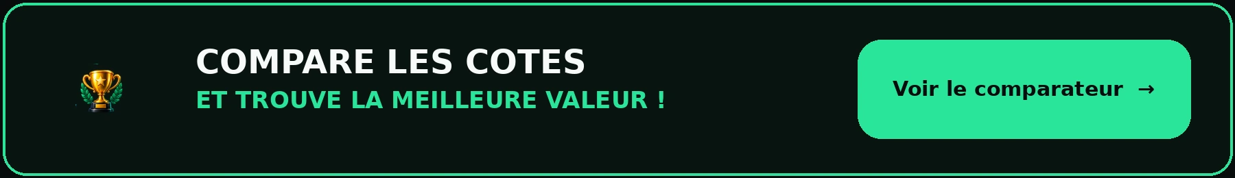 Compare les cotes et trouve la meilleure valeur — Voir le comparateur