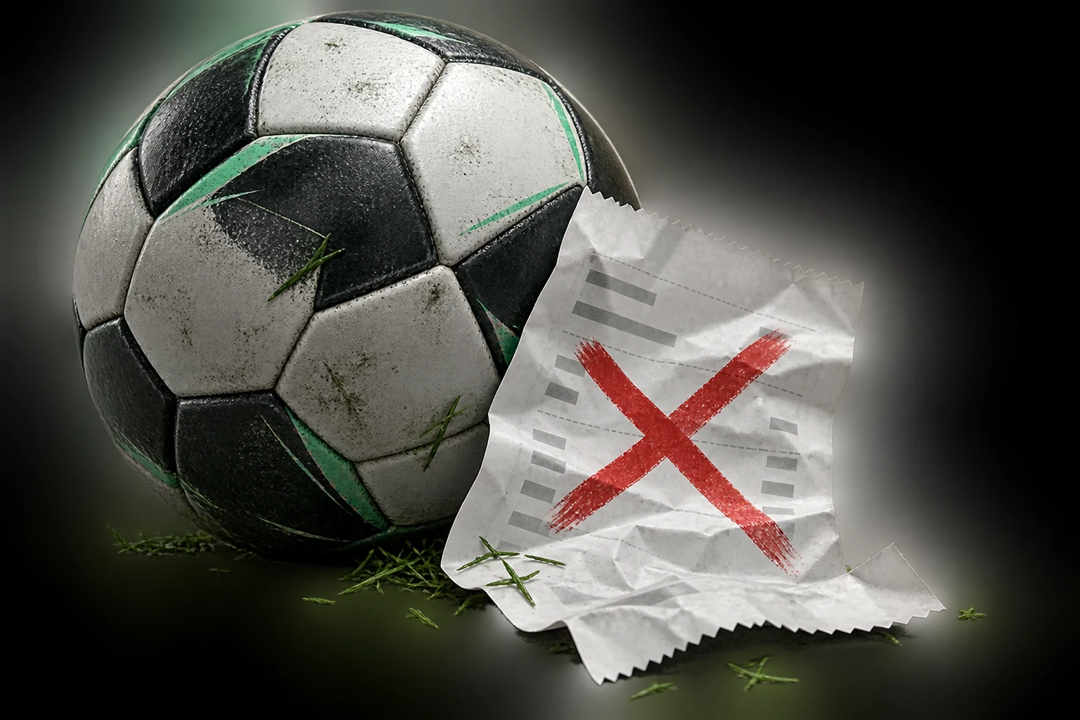 Ballon de football et reçu de pari symbolique marqué comme perdant