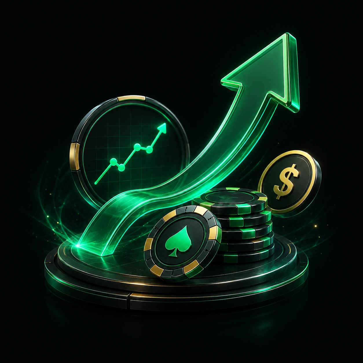 Illustration premium de suivi de bankroll avec flèche de progression et jetons