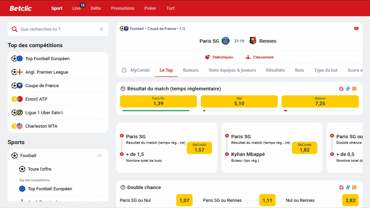 Capture de la page principale Betclic