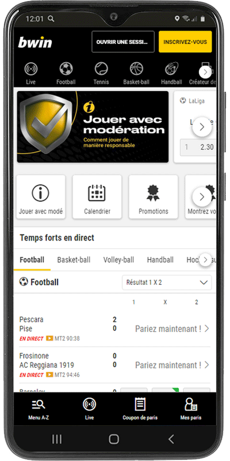 Application mobile Bwin France dans un smartphone