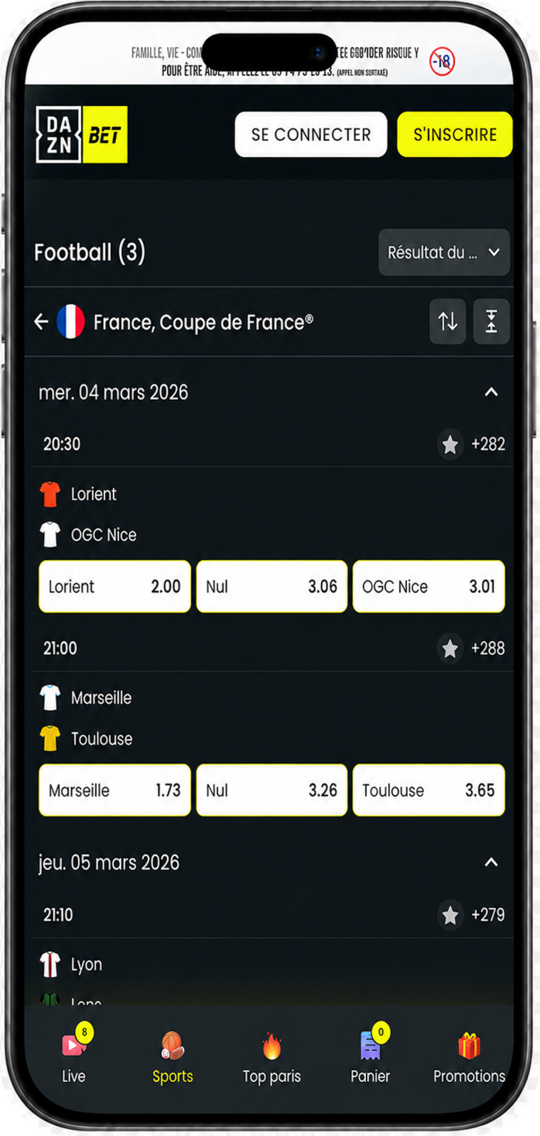 Application mobile DAZN BET France
