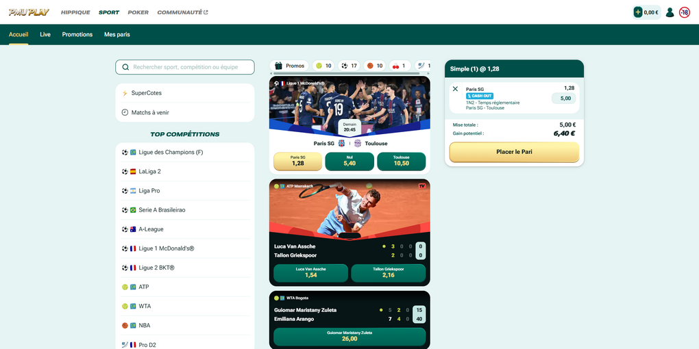 Capture du site web PMU PLAY Sport sur ordinateur