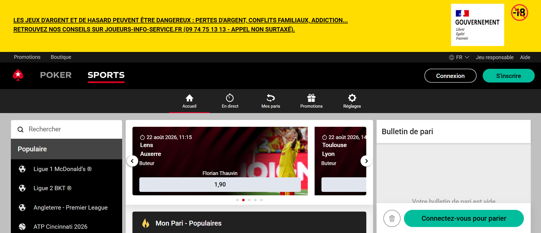 Capture de l’interface PokerStars Sports France