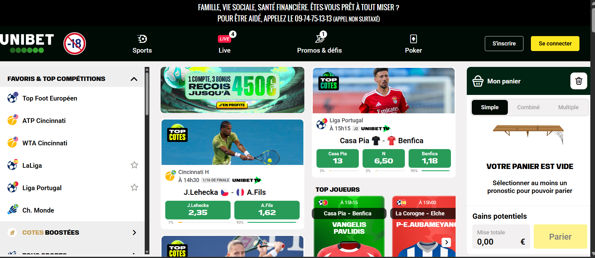 Capture de la page principale Unibet