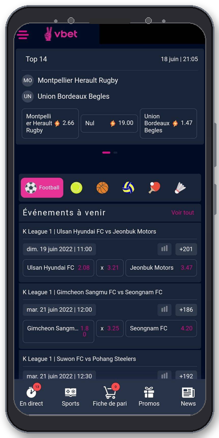 Application mobile VBET France