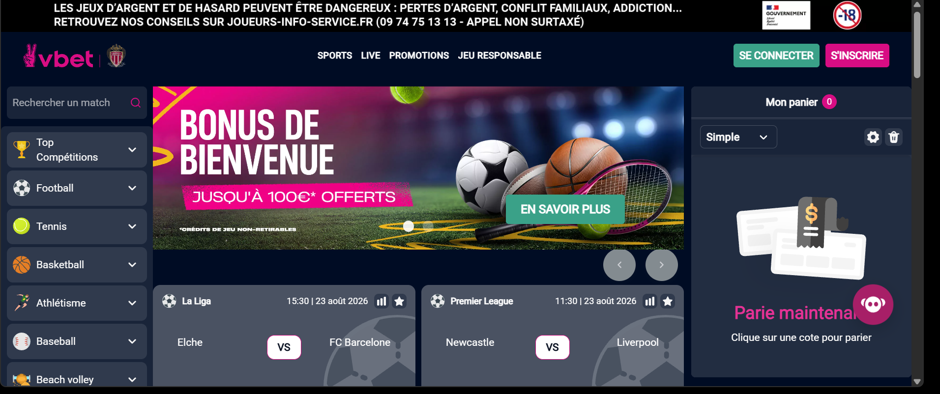 Aperçu officiel du site VBET France