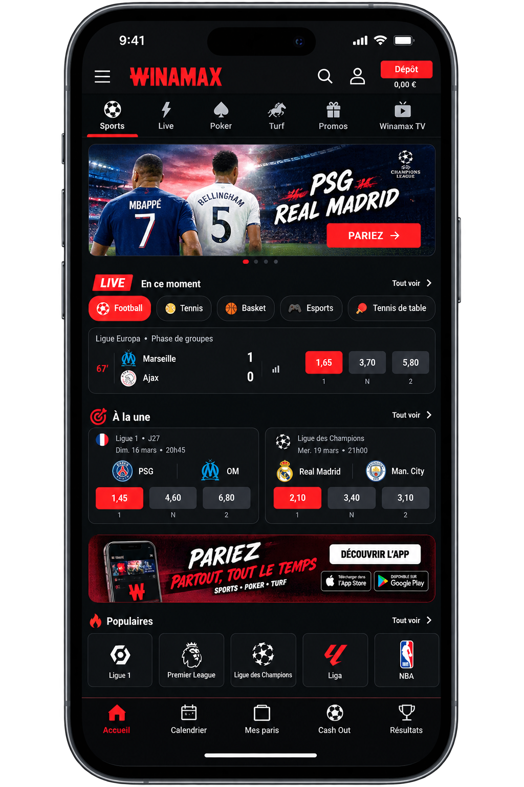 Application mobile Winamax dans un smartphone