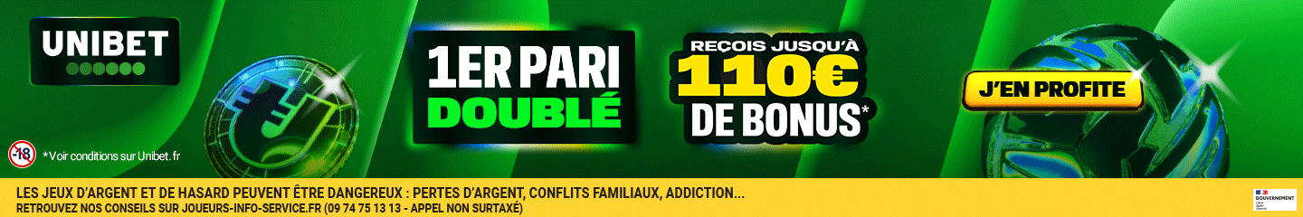 Unibet : 1er pari doubl&eacute;, recevez jusqu'&agrave; 110&euro; de bonus avec le code SC110